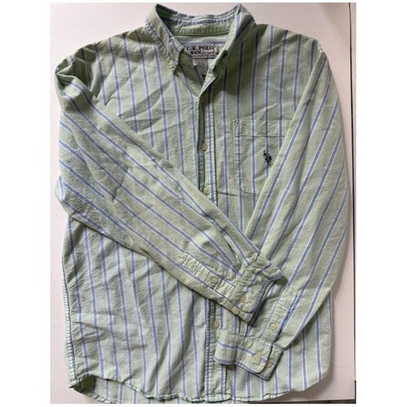 U.S. Polo Assn. Other - US Polo Assn Kids Large Green Blue Striped Long Sleeve Button Down Shirt Cotton